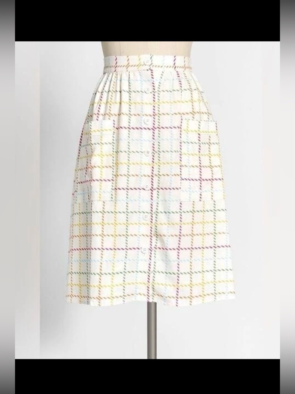 Modcloth Rainbow Plaid Button Up Skirt - Size 20